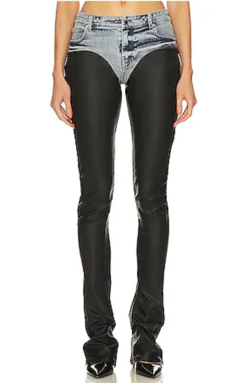 Retrofete Rogan Coated Denim Pants Flared Blue Black Size 27